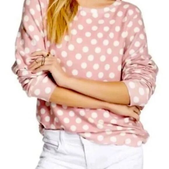 Wildfox Pink White Polka Dot Pullover Sweatshirt Women’s Size XS Relaxed Fit - Picture 2 of 5